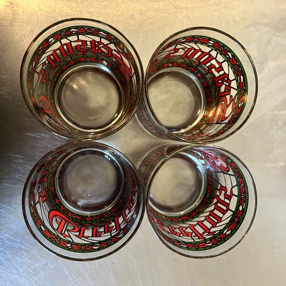 4 VTG 1970s Cera Houze Seasons Greetings Glasses Tumblers Stained Glass Gold Rim - Picture 2 of 6